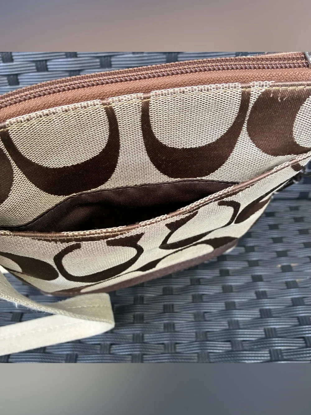 Coach Canvas Signature Crossbody in Brown and Beige